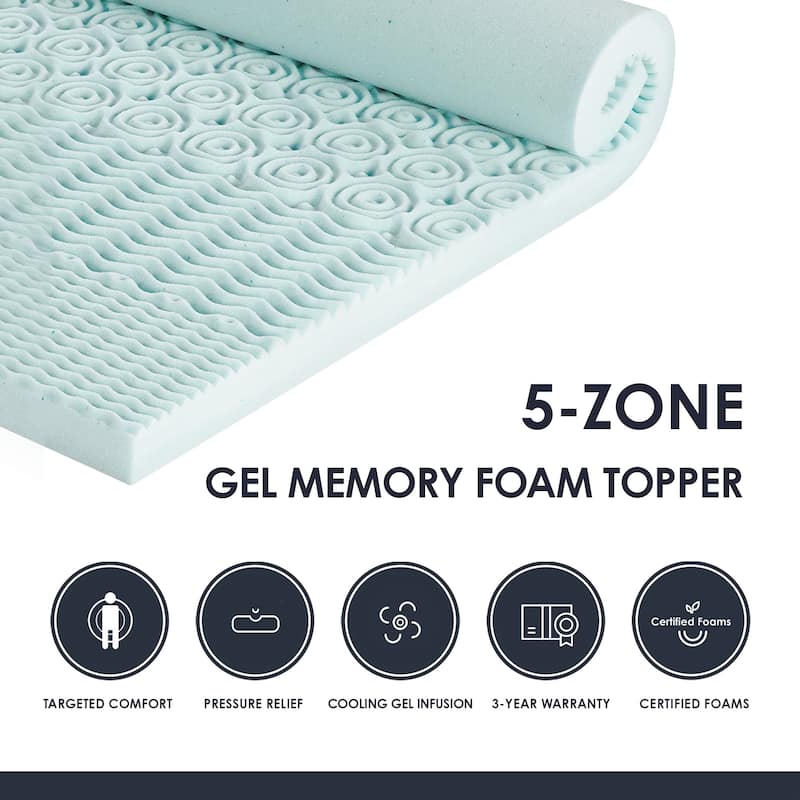 5 Zone Cooling Gel Memory Foam Mattress Topper Collection