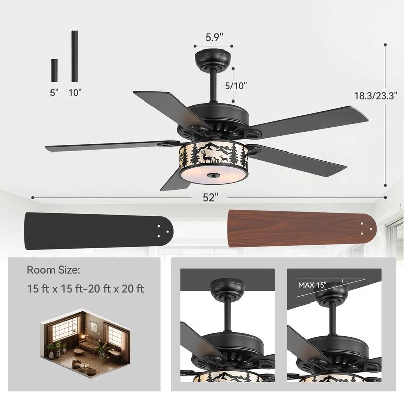52-inch Reversible 5-Blade Caged Ceiling Fan with Light and Remote
