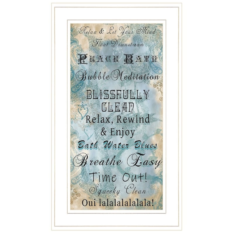 TrendyDecor4U Traditional "Paris Bath" Framed Print Wall Art - Blue, Tan,