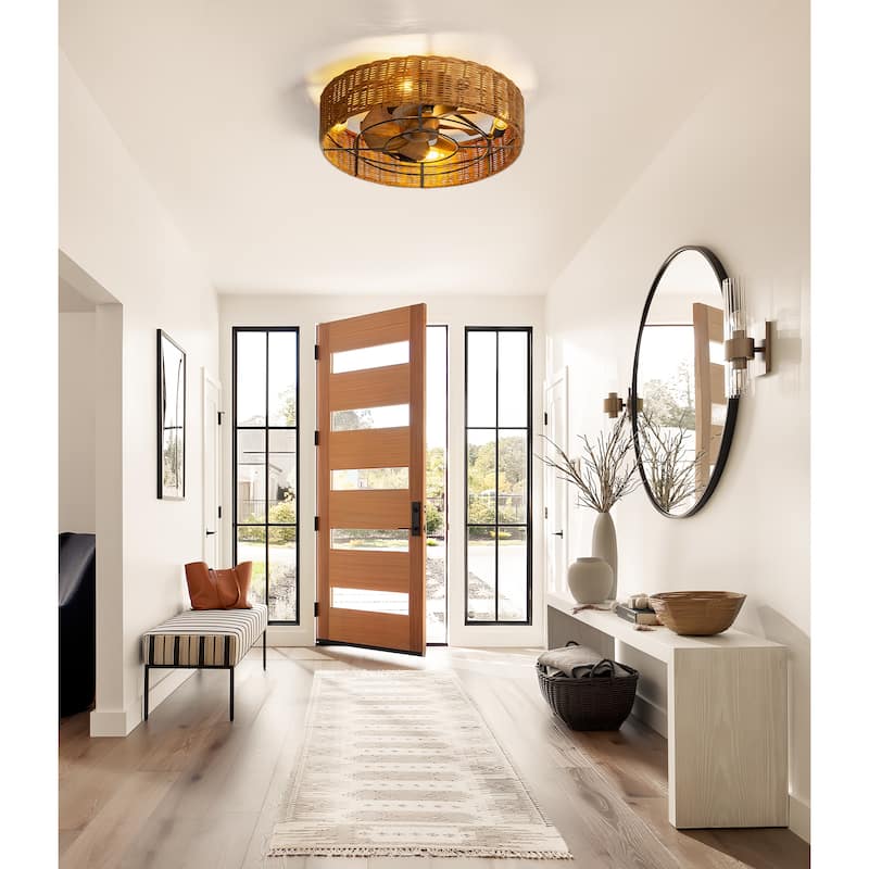 19-in Rattan Shade Low Profile Ceiling Fan with Remote Control