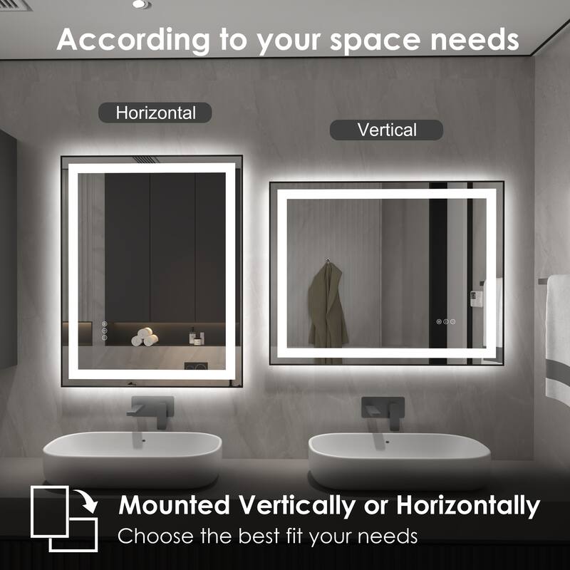 QuivaraView Aluminum front light and backlit LED lighted Framed Tempered Glass Bathroom Vanity Wall Mounted Mirror