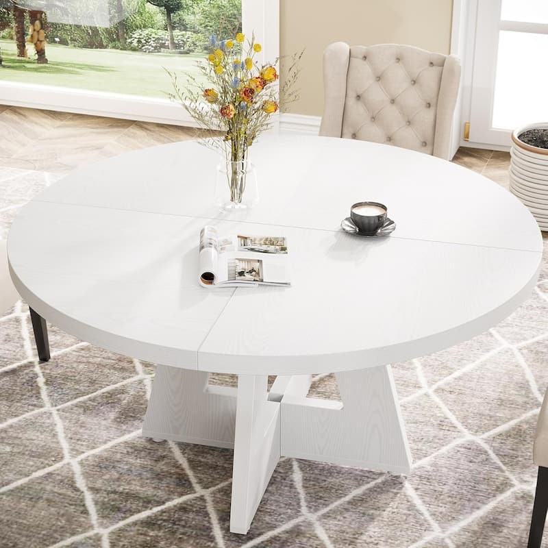 47" Round Wood Dining Table 4-Seater Farmhouse with Wooden Tabletop Cross Base for Dining Room/Kitchen