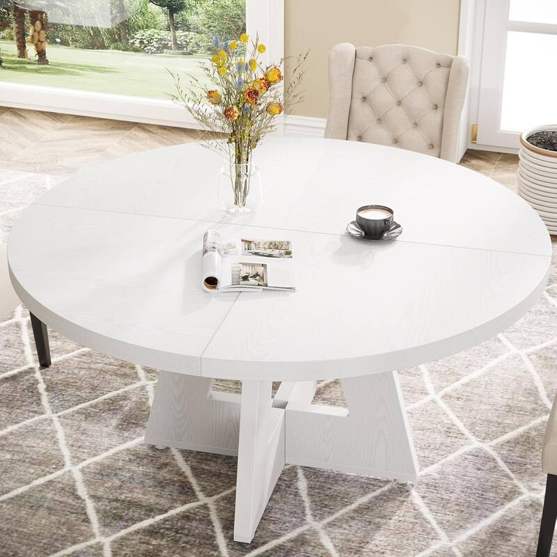 47" Round Dining Table, Wood Top Kitchen Table for Dining/Living Room