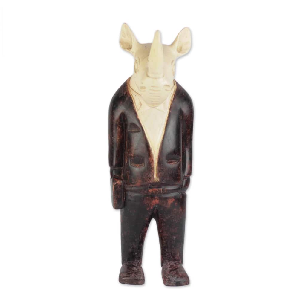 Novica Handmade Cool Rhino Wood Sculpture