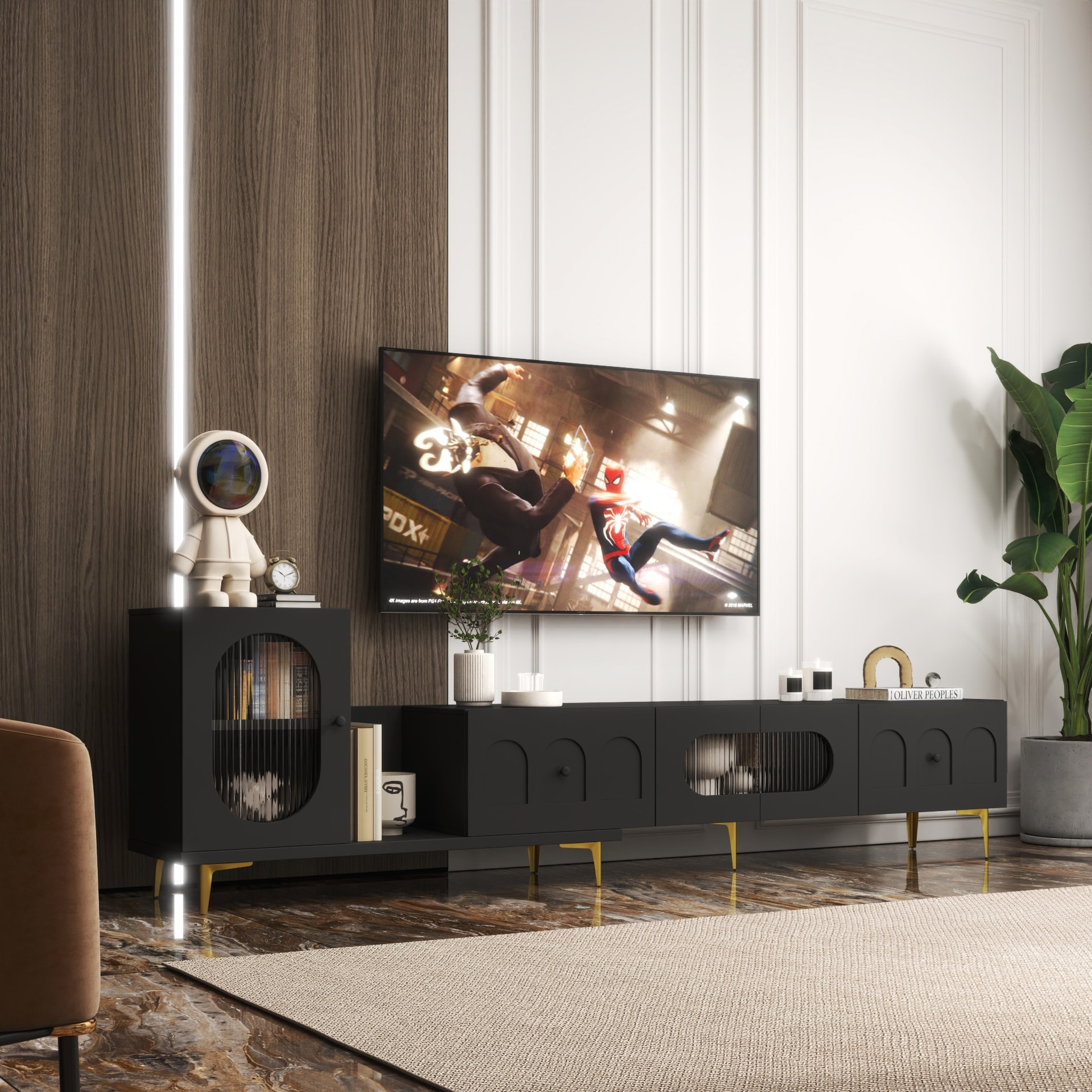 GDFStudio - Aza Modern 70.87" Wide Extendable TV Stand Entertainment Center with Storage Cabinets
