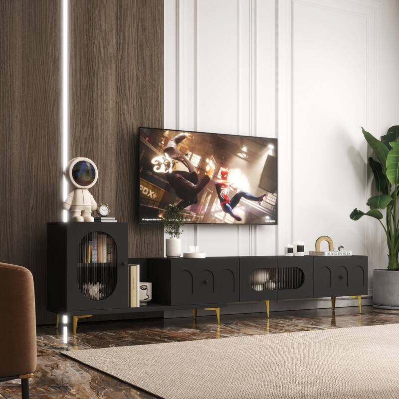 Modern Extendable TV Stand Rectangle TV Stand, Media TV Console with Storage Space, for Living Room Bedroom, Black - Black