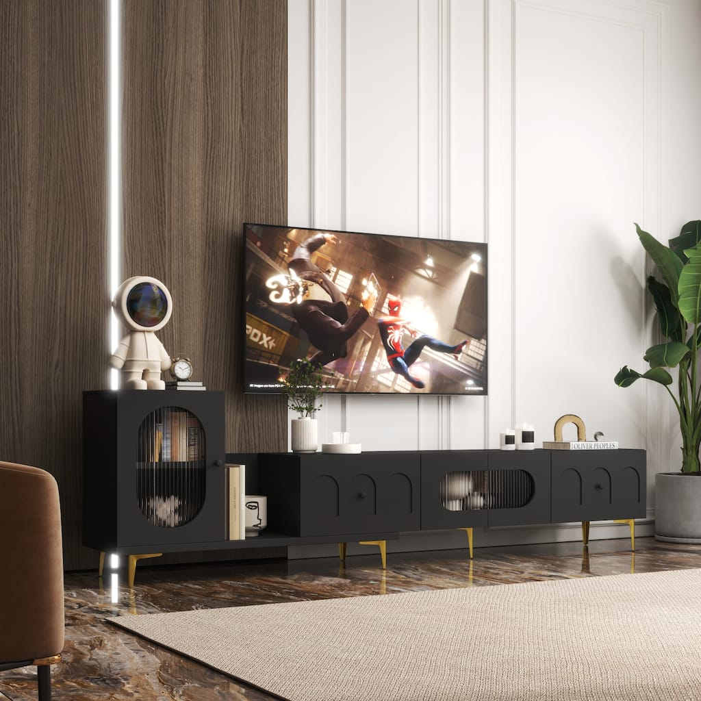 Modern Extendable TV Stand Rectangle TV Stand, Media TV Console with Storage Space, for Living Room Bedroom, Black
