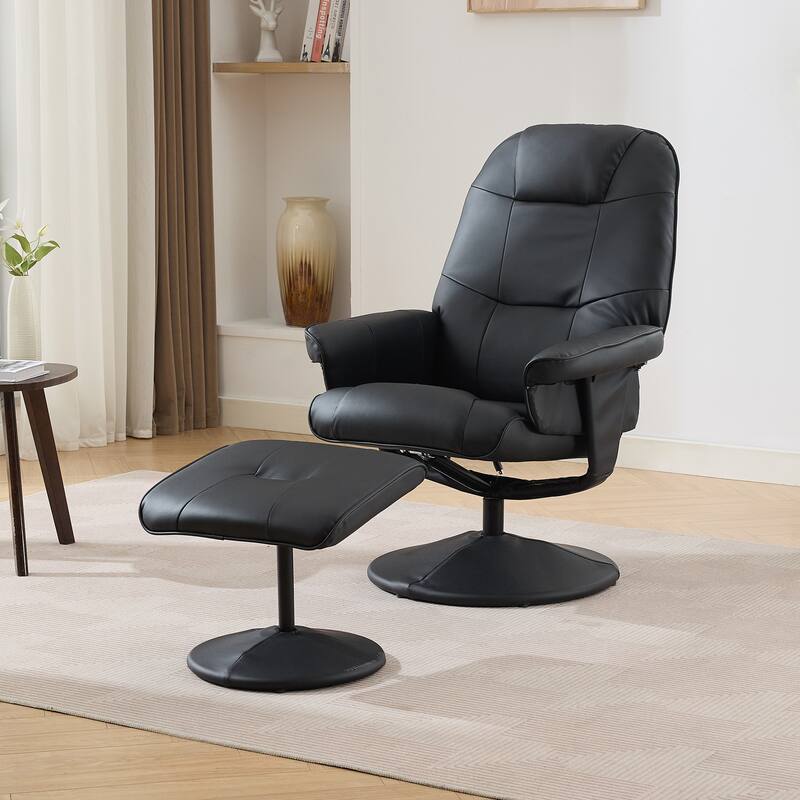 Massage Recliner Chair, 360° Swivel PU Leather Reclining Chair with Wrapped Base, Seat Heating and 140° Adjustable Backrest - Black