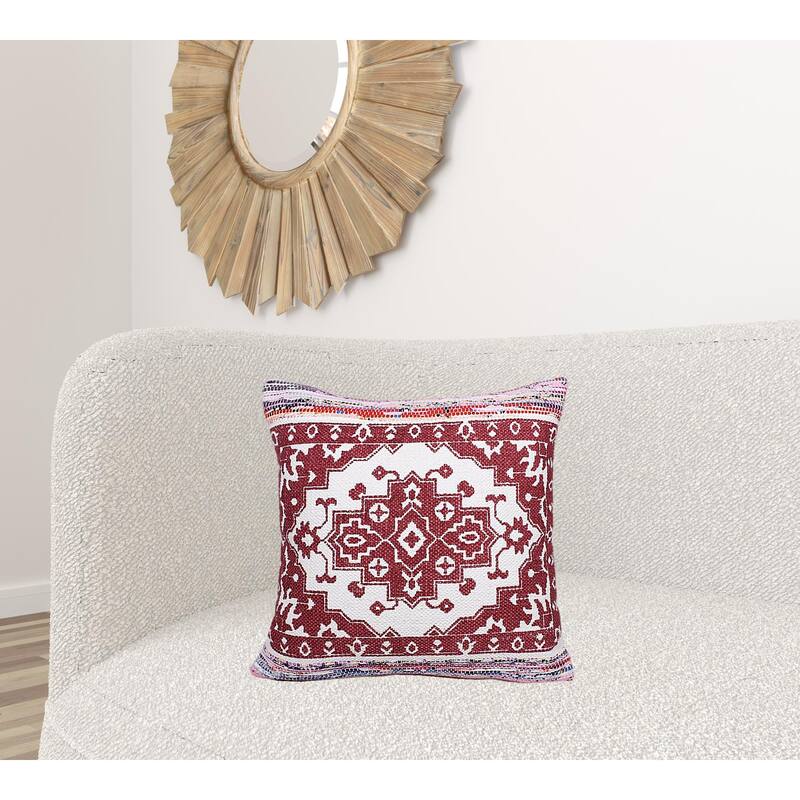 HomeRoots 20" X 20" Red White Purple And Pink 100% Cotton Geometric Zippered Pillow