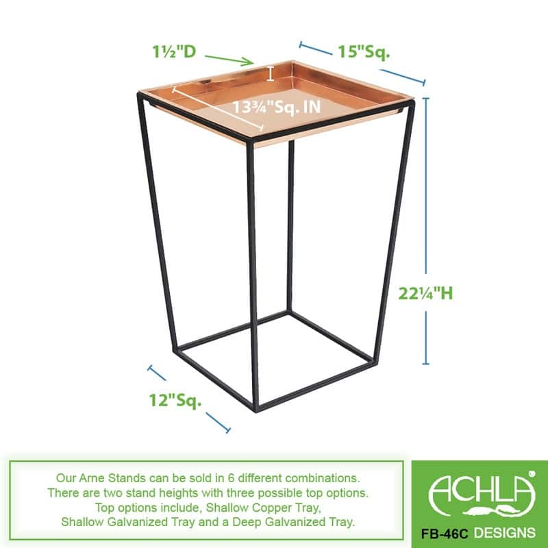 Achla Designs Large Indoor Outdoor Arne Plant Stand With Copper Tray, 22 Inch Tall, Black Powder Coat Finish