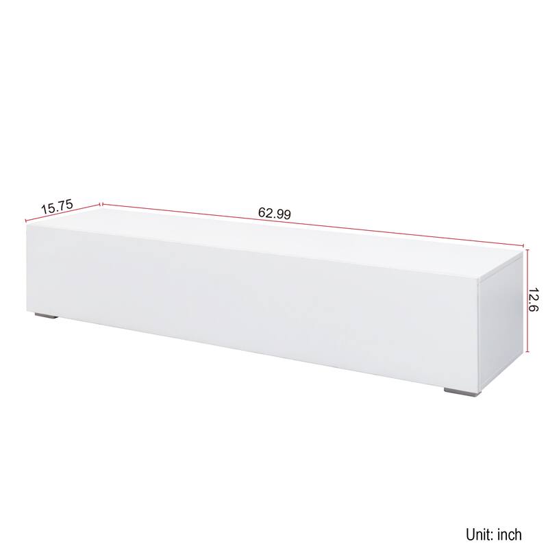 63 Inch White High Gloss TV Stand with Storage, Wooden Media Console Table with Cabinet Living Room Entertainment Center