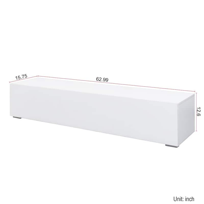 Roomfitters Modern White Entertainment Center with Drop-Down Storage, TV Stand Media Console for Living Room