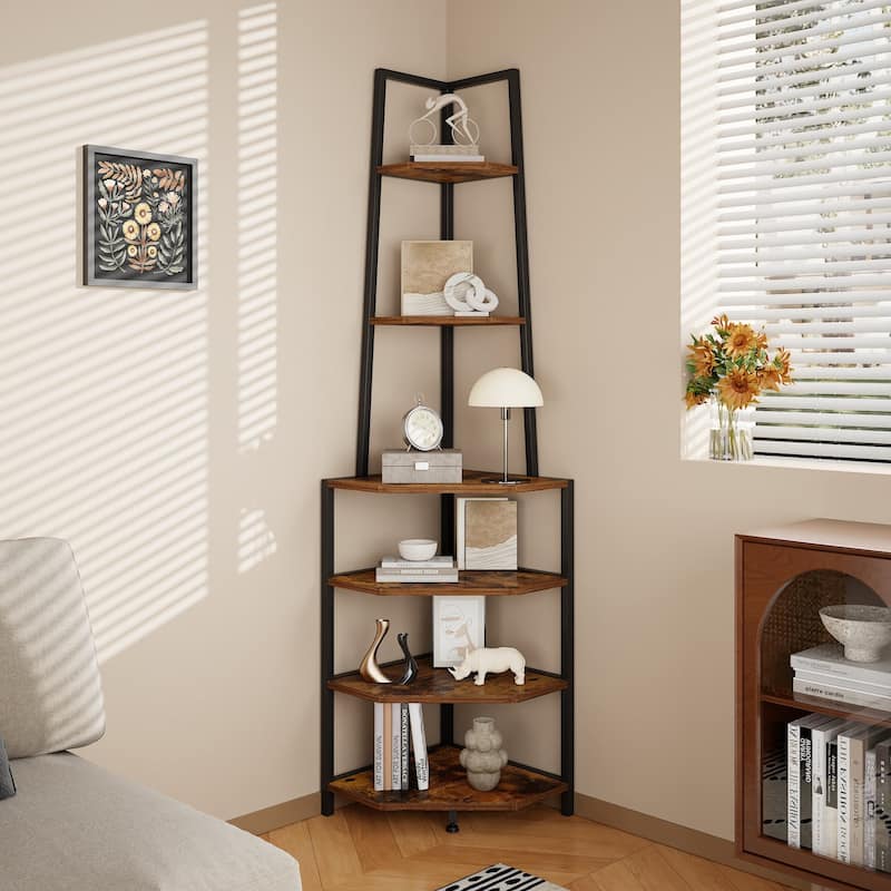 VECELO 6-Tier Corner Bookshelf 68.5" Open Shelves Space-Saving Multifunctional Storage for Living Room Kitchen Balcony
