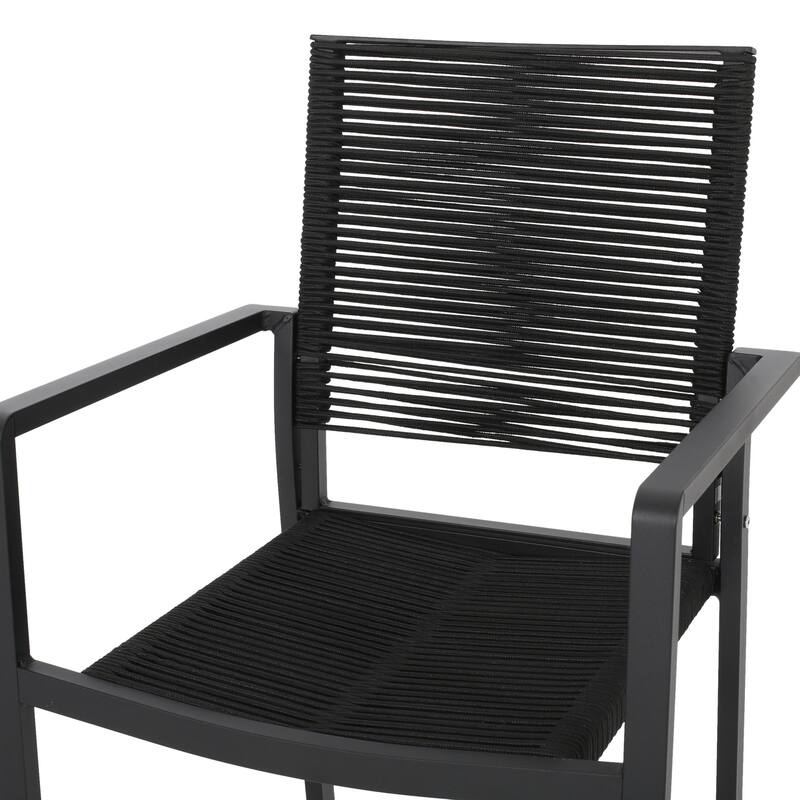 Patios Aluminum Dining Chair Set of 2, Rope Seat Garden Chair Side Chair, Black Kitchen Dining Room Furniture Dining Chairs