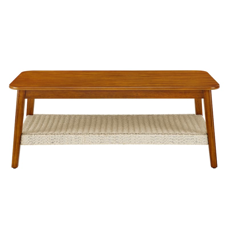 Mid-Century Coffee Table with Woven Shelf