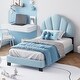 preview thumbnail 12 of 18, Twin Size Platform Bed Frame Velvet Upholstered Headboard Wooden Slats Support, Kids Wood Platform Bed Easy Assembly