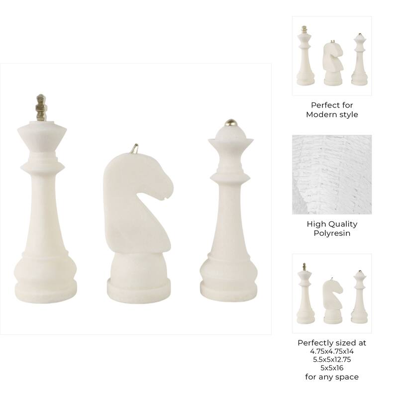 Polyresin Decorative Objects Chess Design (Set of 3) - 16/14/13" White - 5" x 5" x 16"