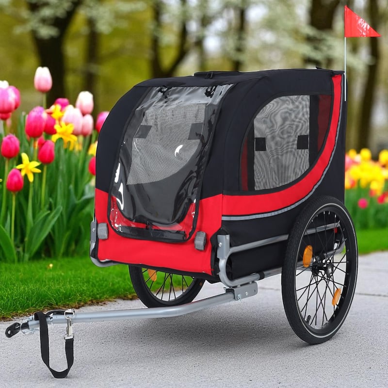 Large Folding Dog Bike Trailer - 66LB Capacity Pet Bicycle Carrier with Steel Frame, All-Terrain Wheels & Rain Cover