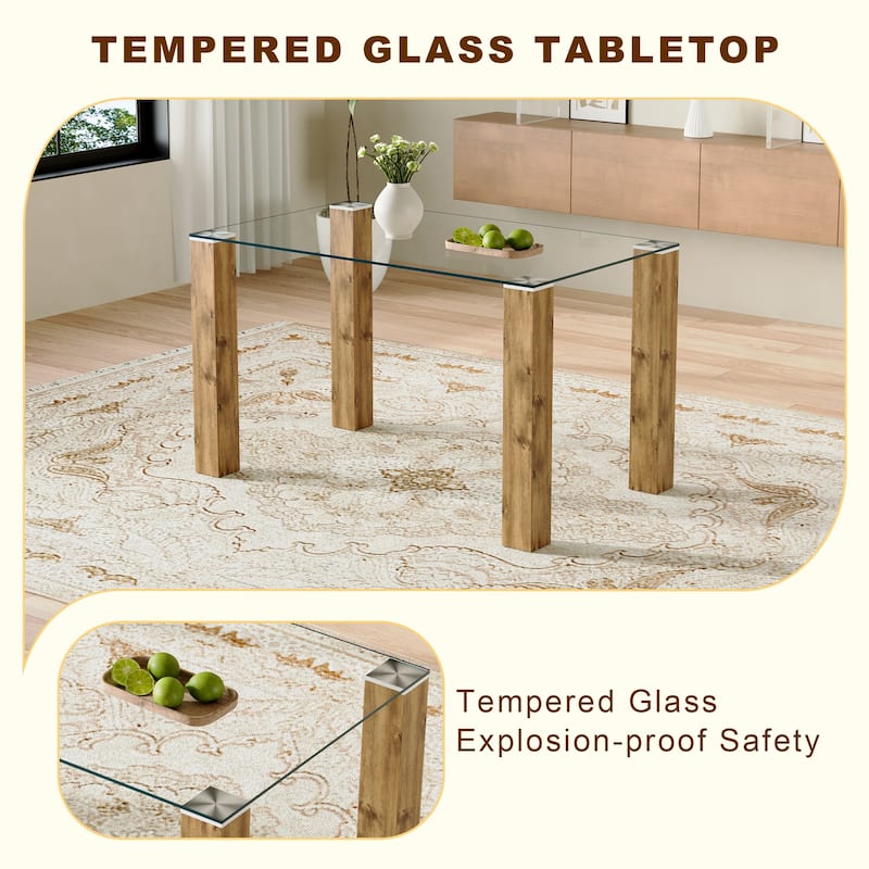 Glass Dining Table Set for 4, 5-Piece Rectangular Glass Kitchen Table Set with 4 Upholstered Dining Chairs for Small Spaces