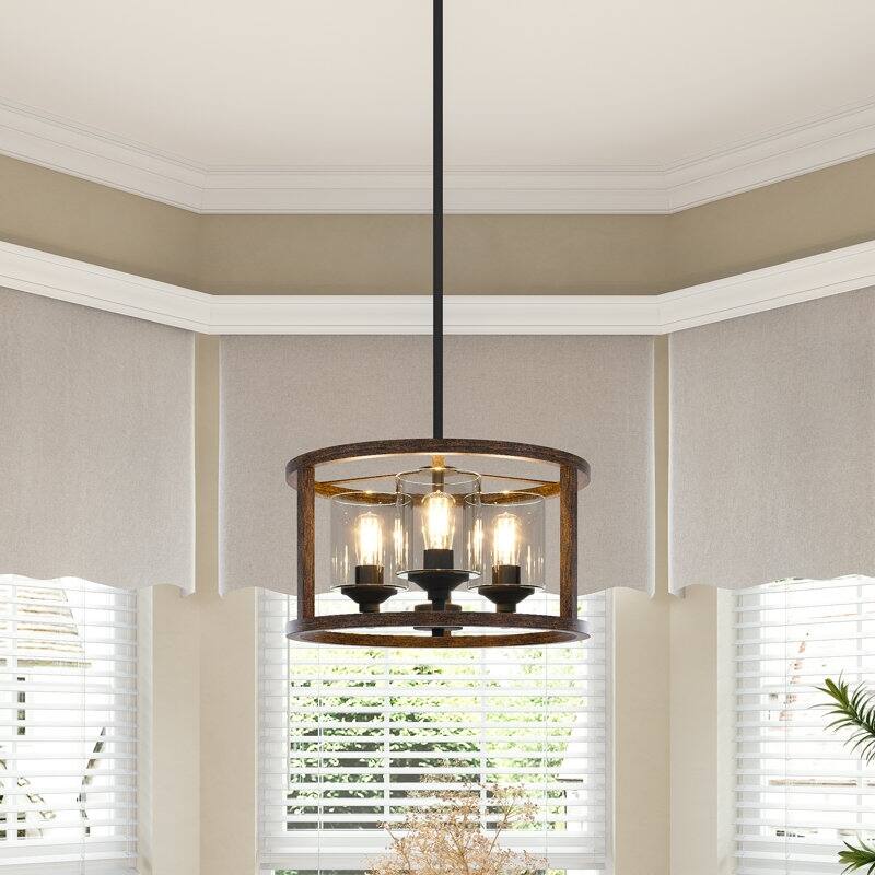 Acroma Kwong 3-Light drum chandelier Farmhouse Pendant Light for Kitchen Island