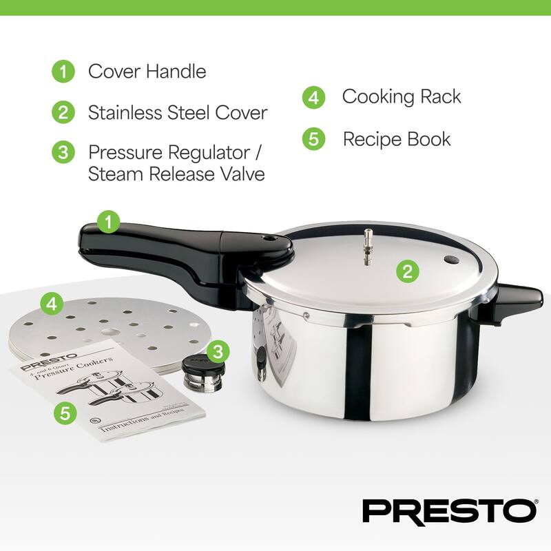 Presto 01362 6 Quart Stainless Steel Pressure Cooker, Tri Clad Base, Silver
