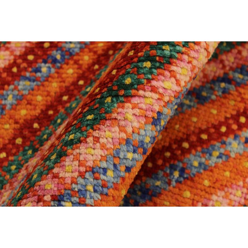 Modern Balochi Charles Orange/Red Hand Knotted Wool Rug - 3'2'' x 4'10''