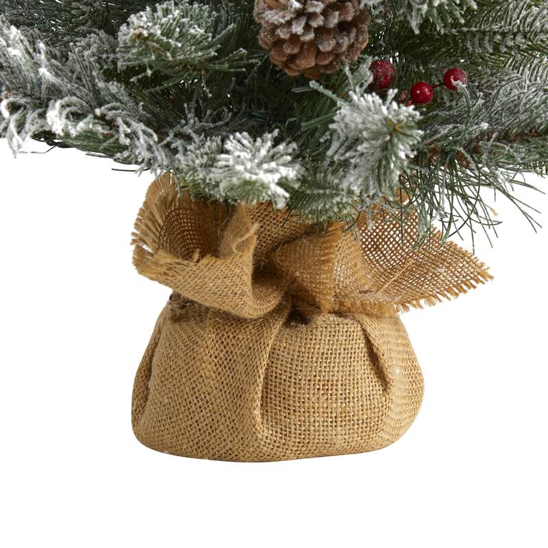 2' Pre-Lit Potted Flocked Artificial Christmas Tree, Clear Lights - 2 Foot