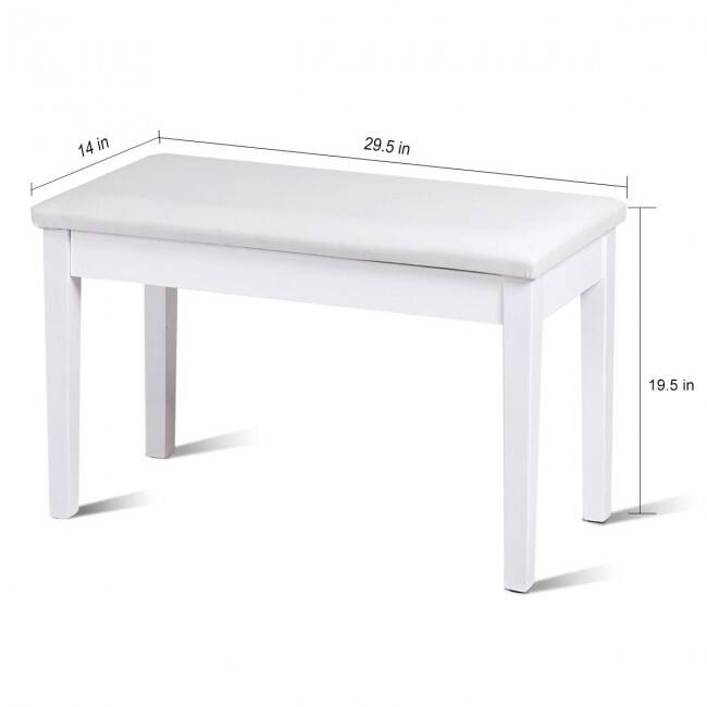 Solid Wood PU Leather Padded Piano Bench Keyboard Seat - 29.5" x 14" x 19.5" (L x W x H)