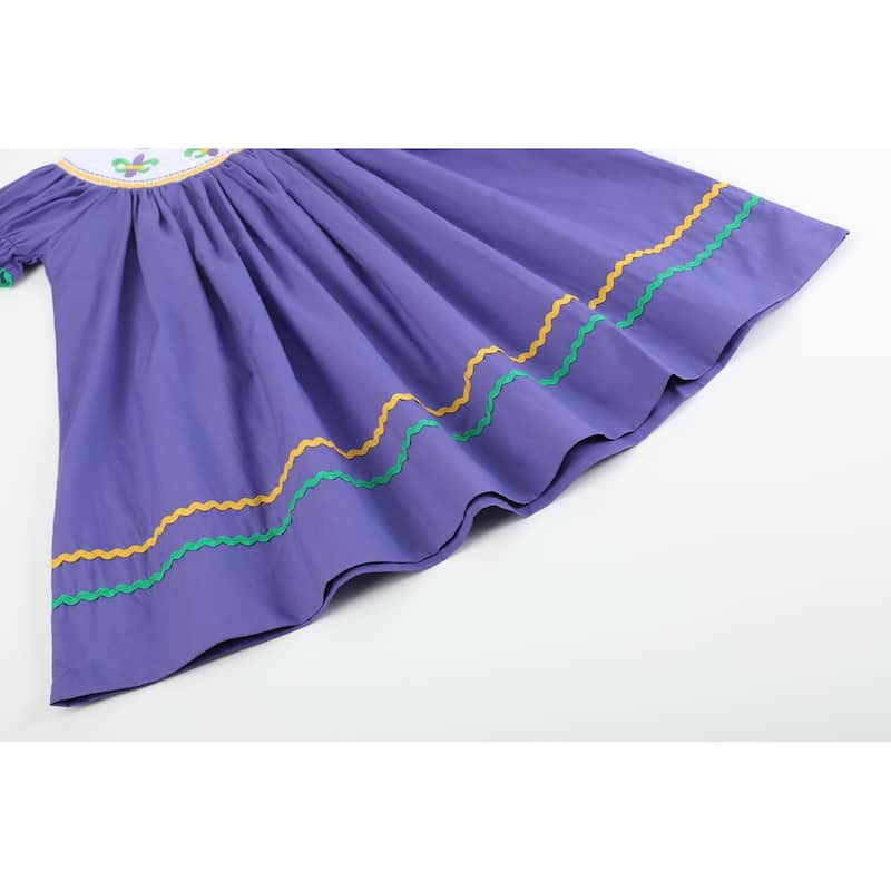 Lil Cactus Purple Mardi Gras Smocked Bishop Dress