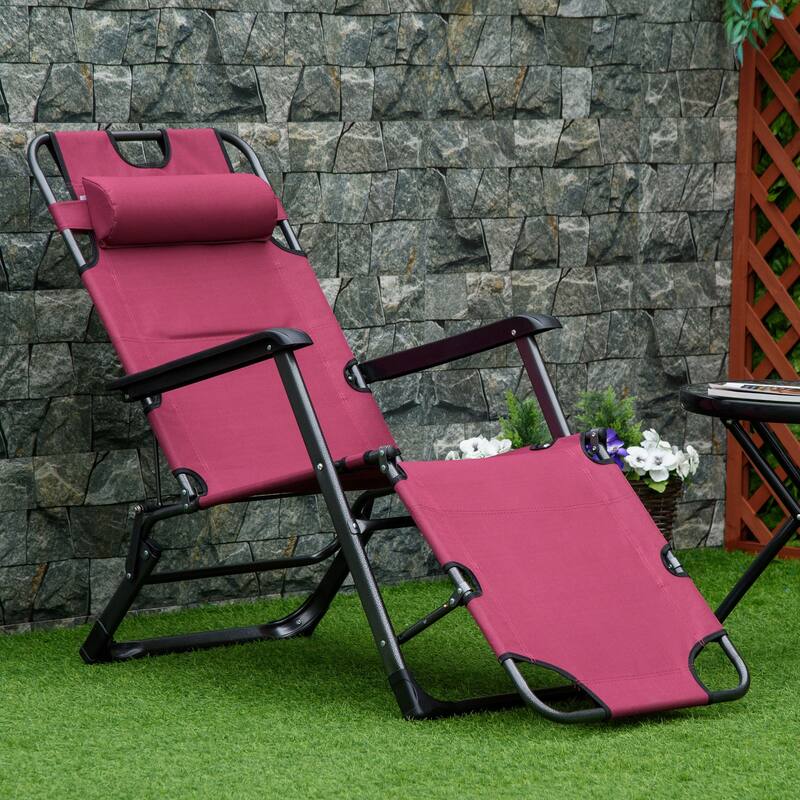Folding Outdoor Chaise Lounger with Adjustable Backrest, Headrest and Pocket for Patio Beach or Lawn