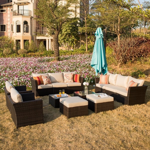 Shop Ovios Patio Furniture 12 Piece Rattan Wicker Outdoor