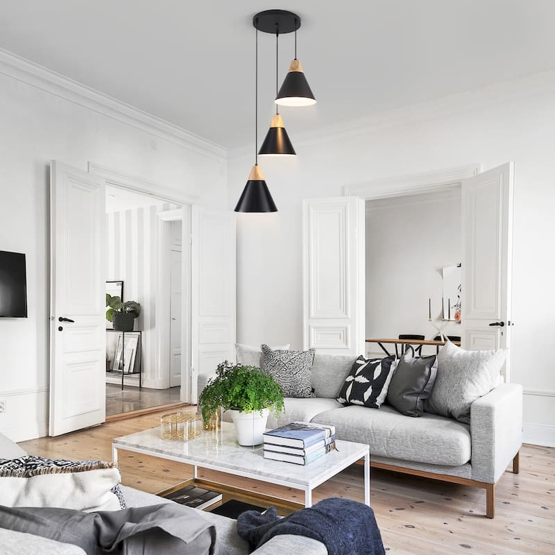 3-Light 9.4"W Metal Wood Island Pendant Lights for Kitchen Living Room
