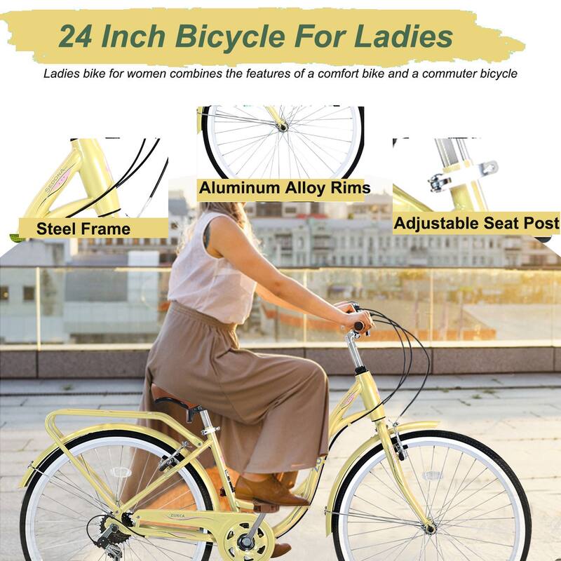 Ladies' Bicycle - Steel Frame, 7 Speeds, Multiple Colors - 24