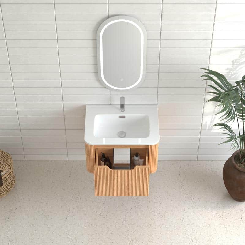 Floating Bathroom Vanity with Ceramic Sink Top Wall Mounted