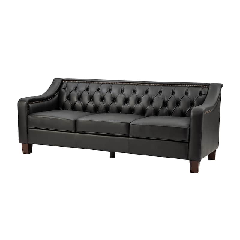 Mateo 82.28" Wide Transitional Genuine Leather Sofa with Nailhead Trim and Button-Tufted Back