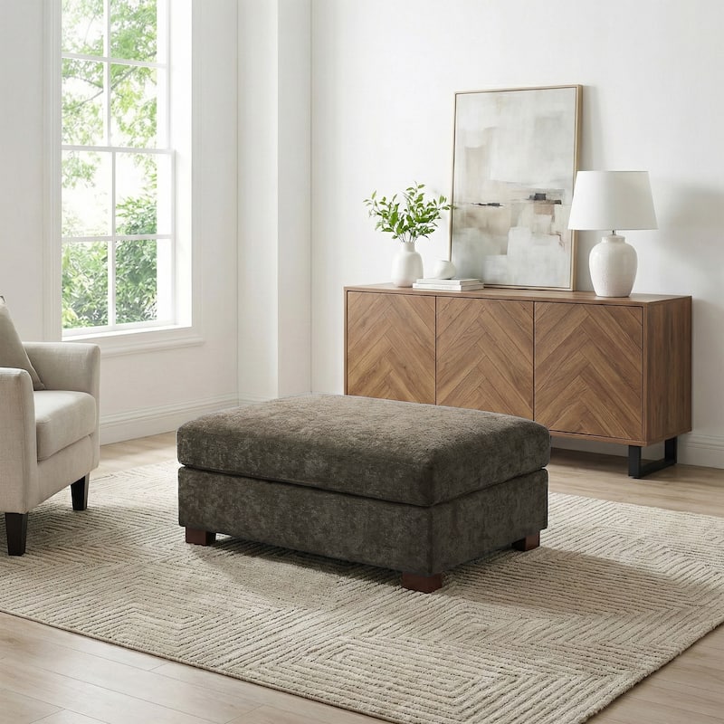 41" W Modern Rectangle Chenille Ottoman