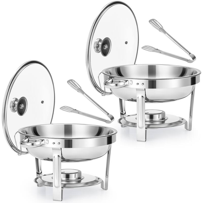 2 Pack 5 qt Stainless Steel Round Chafing Dishes Buffet Set