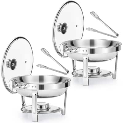 2 Pack 5 qt Stainless Steel Round Chafing Dishes Buffet Set