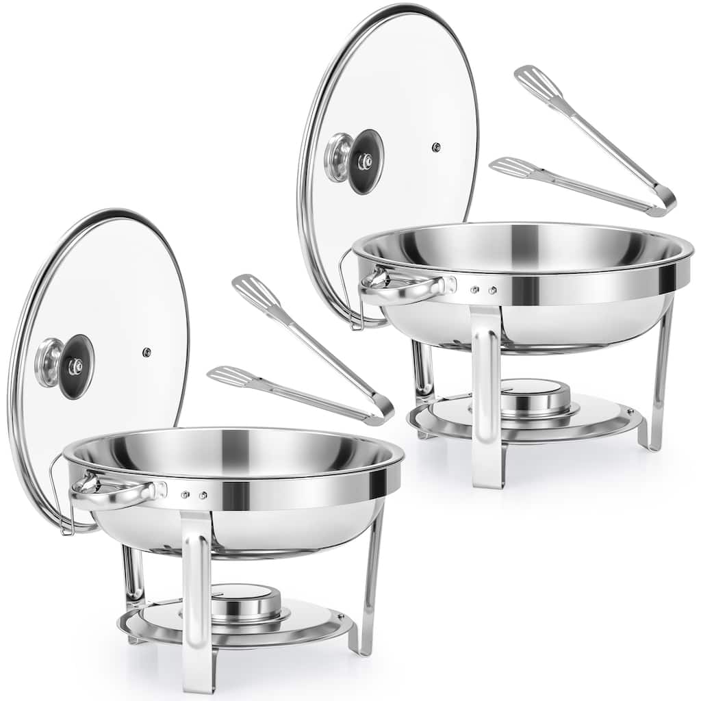2 Pack 5 qt Stainless Steel Round Chafing Dishes Buffet Set