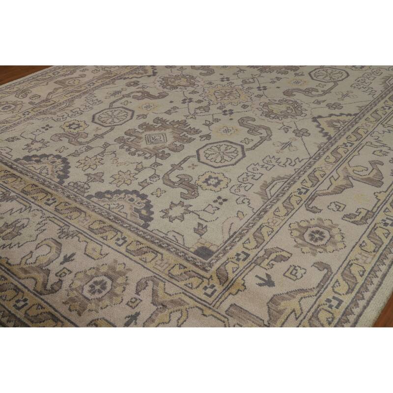 Green Floral Oushak Indian Area Rug Hand-Knotted Wool Carpet - 9'0" x 12'2"