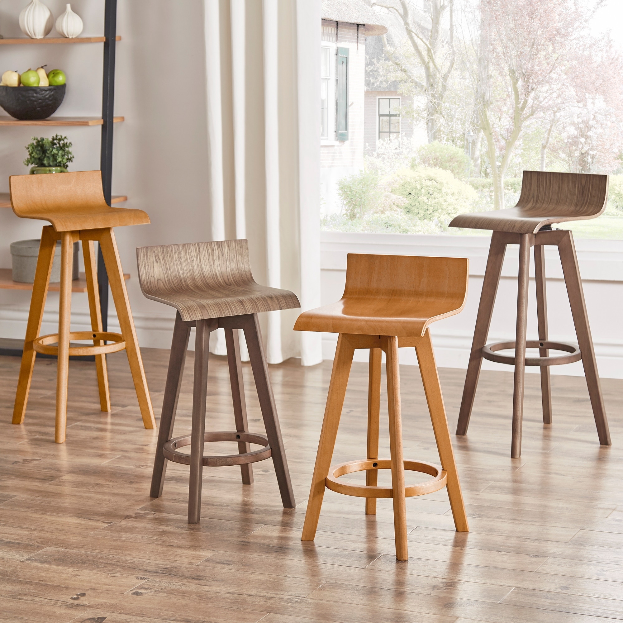 Ellery Mid Century Modern Swivel Wood Stool Set of 2 iNSPIRE Q Modern