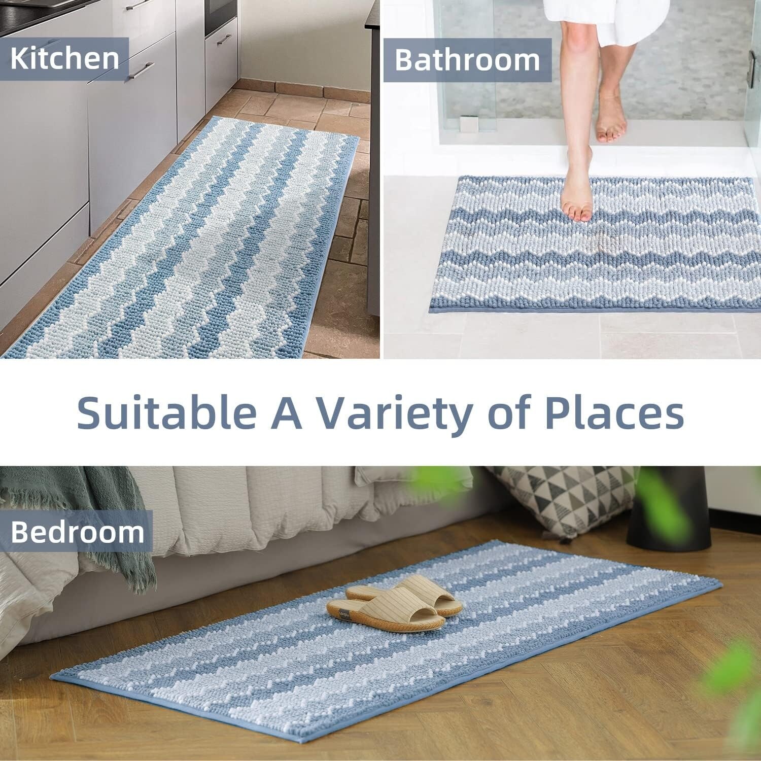 Walensee Memory Foam Bath Rug, 24x36, Spa Blue, Non Slip Bathroom Mat,  Machine Wash 