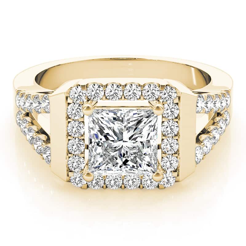 Auriya 14k Yellow Gold Lab Grown Princess Diamond Halo Engagement Ring 0.50 to 5.00 ct. tw. (F-G VS)