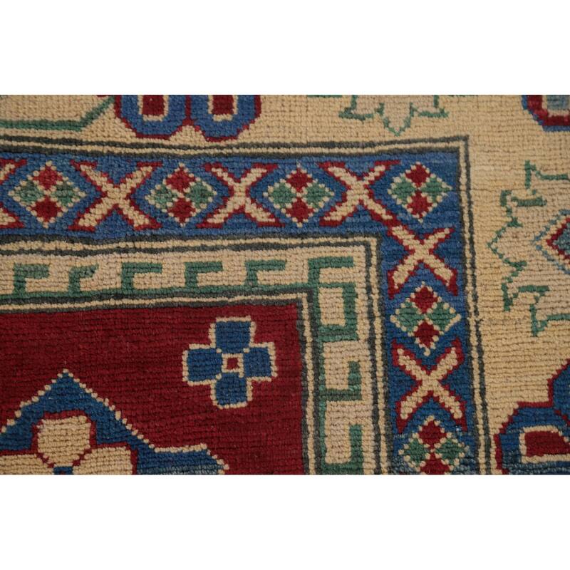 Red Geometric Kazak Area Rug Hand-Knotted Wool Carpet - 8'1" x 9'7"
