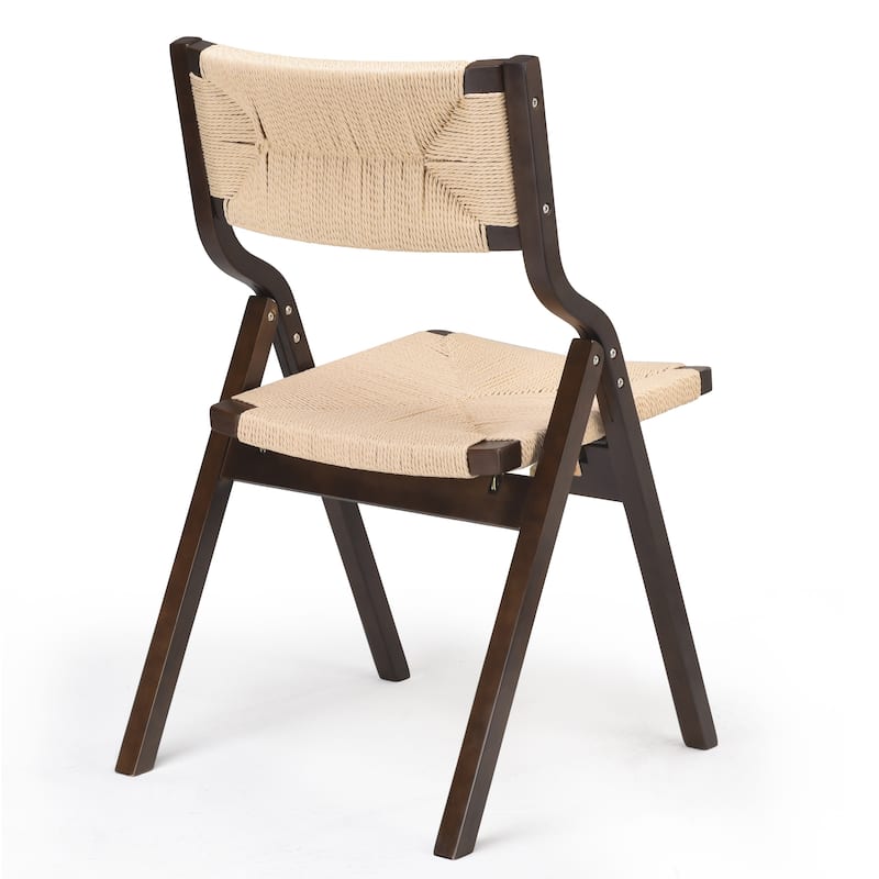 Wood Folding Chairs, Foldable Chairs Wooden Stackable Dining Chairs with Woven Seat & Webbing Back, Dining Chair Set of 2