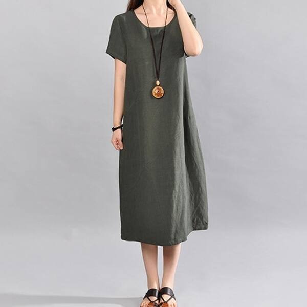 Shop Casual Retro Solid Summer Dress 2018 Women Elegant Loose
