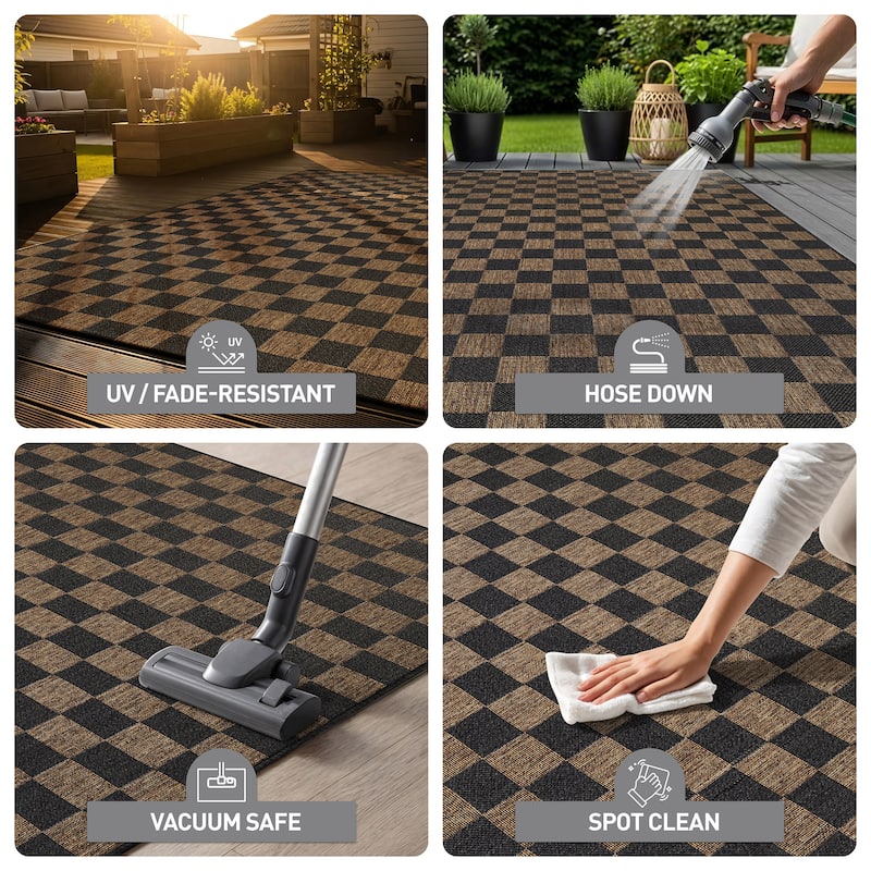 World Rug Gallery Checkered Indoor/Outdoor Flat Woven Area Rug