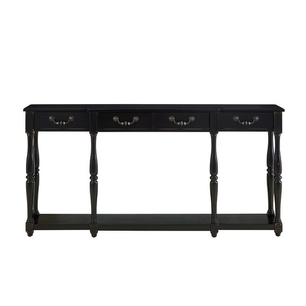 Powell Home Fashions 158-534 72" Wide Birch Wood Veneer Console Table with 4 Drawers - Soho Black Crackle
