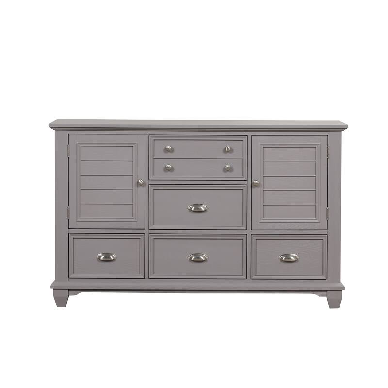 Limi Dresser, 6 Drawers, 2 Door Cabinets, Light Gray Wood 61 Inch