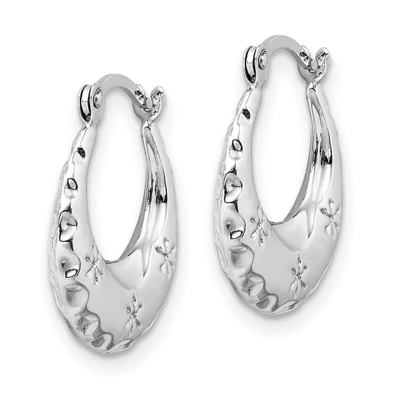Curata 14k White Gold Textured Stamped Hoop Earrings - 16.6x14.6mm